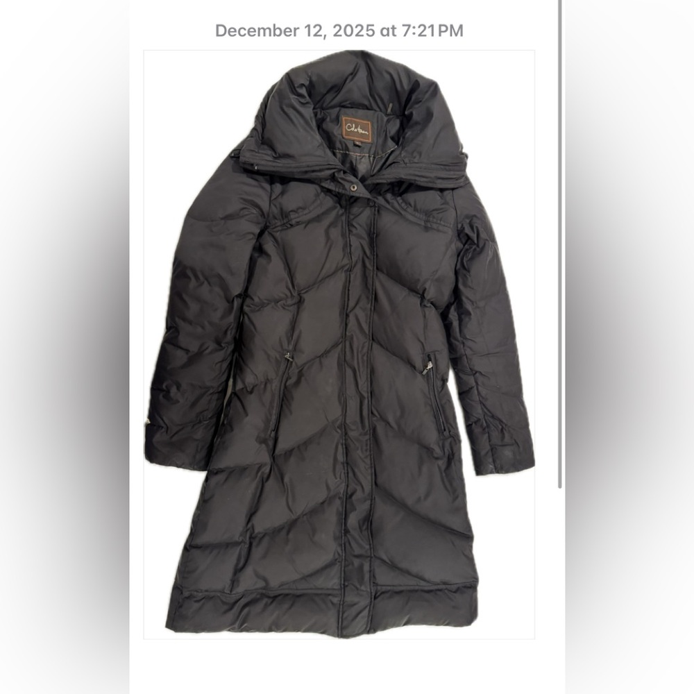 Cole Haan BlacQuilted Down Puffer Maxi Coat with Hood zipped in Collar. SZ Small